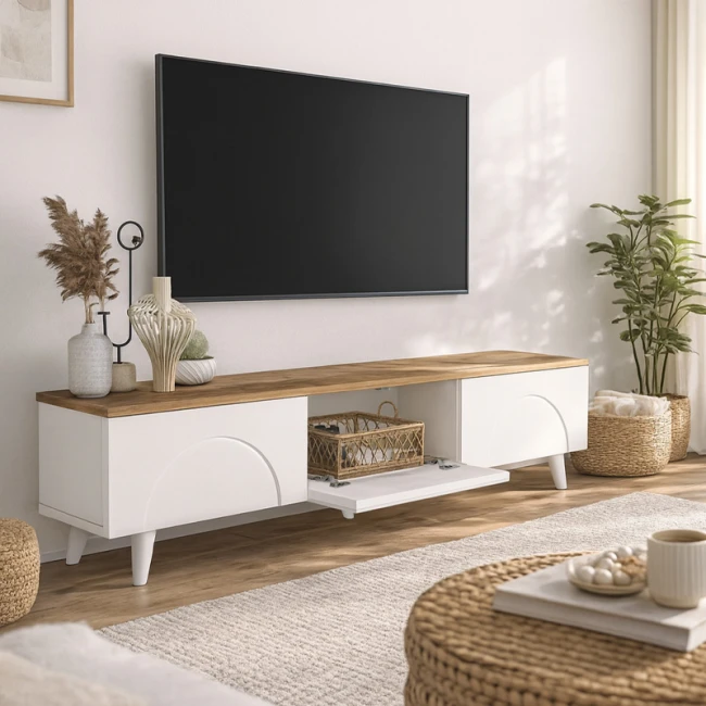 Έπιπλο τηλεόρασης Bono Megapap χρώμα λευκό - sepet oak 150x32,3x42,1εκ.