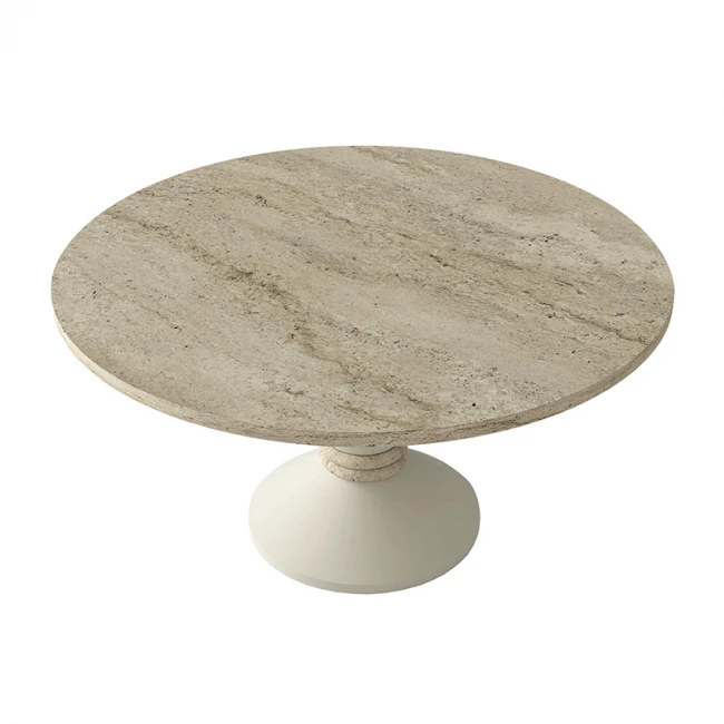 Τραπεζάκι σαλονιού Lepper Megapap χρώμα travertine - sandstone Ø75x39,8εκ.