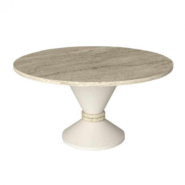 Τραπεζάκι σαλονιού Lepper Megapap χρώμα travertine - sandstone Ø75x39,8εκ.