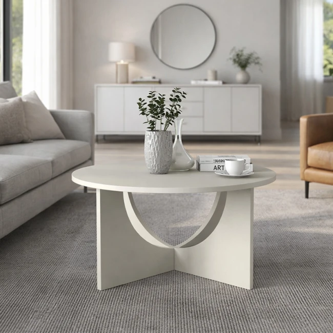 Τραπεζάκι σαλονιού Lemmar Megapap χρώμα sandstone Ø75x36,8εκ.
