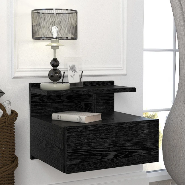 Κομοδίνο επιτοίχιο Mislina Megapap χρώμα sencron black 40x33,2x32εκ.