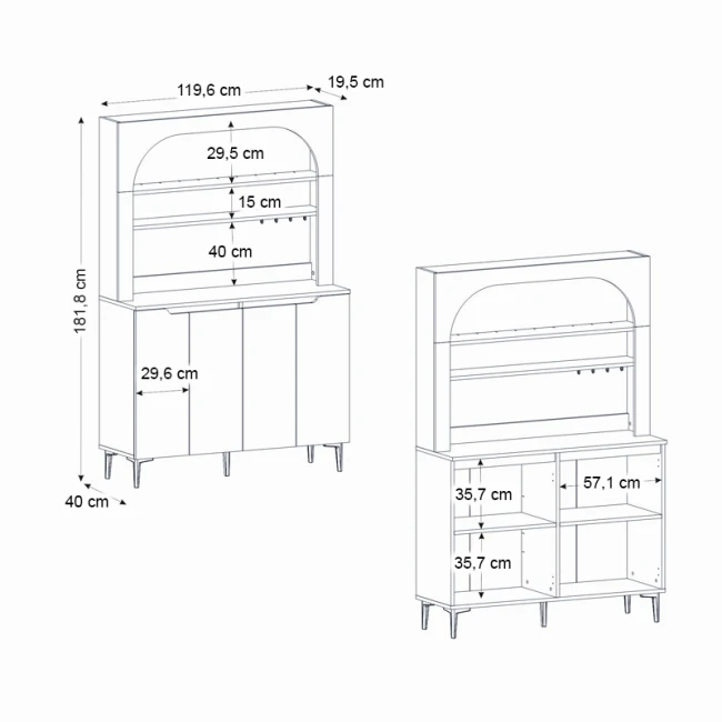 Έπιπλο κουζίνας με LED Melinta 4 Megapap χρώμα λευκό 120x40x181,8εκ.