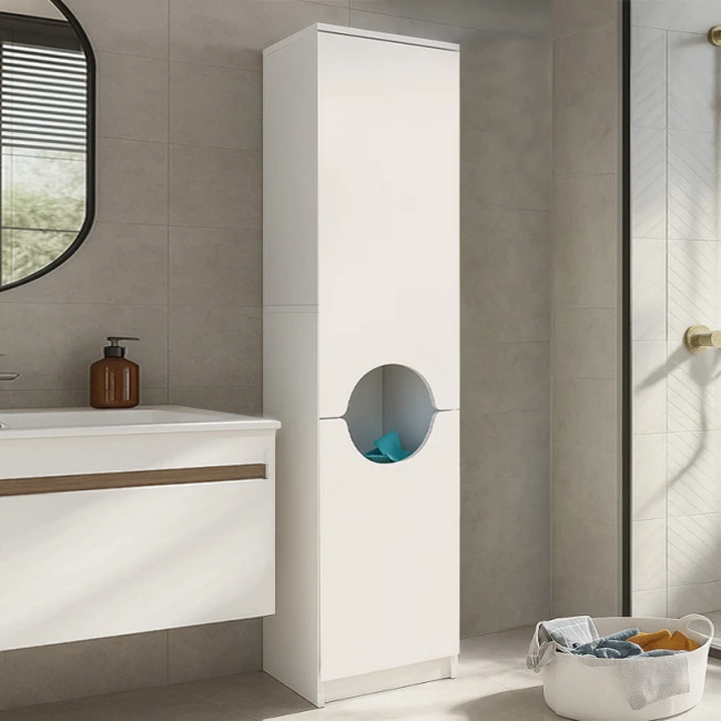 Ντουλάπι με καλάθι απλύτων Verga Megapap χρώμα λευκό 45x40x180εκ.