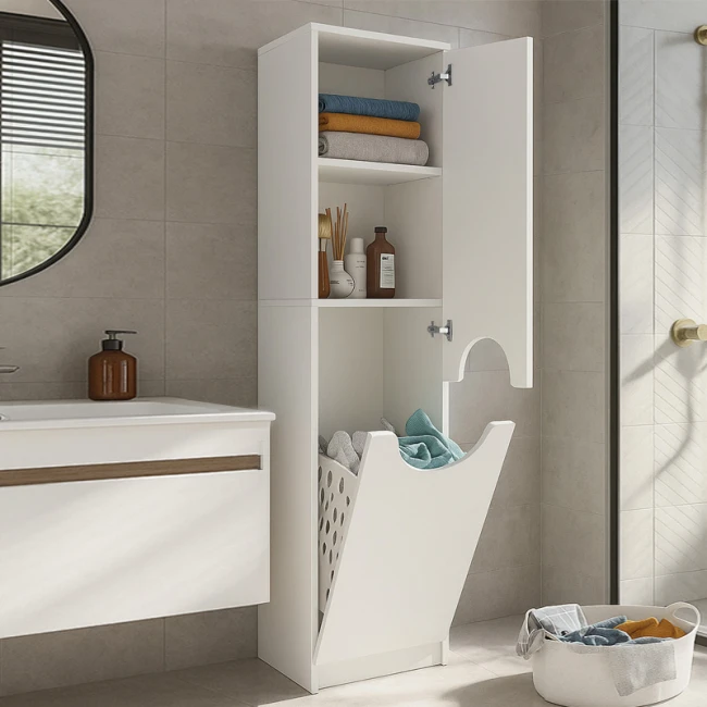 Ντουλάπι με καλάθι απλύτων Verga Megapap χρώμα λευκό 45x40x180εκ.