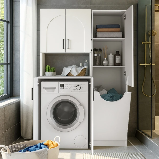 Ντουλάπι με καλάθι απλύτων Verga Megapap χρώμα λευκό 45x40x180εκ.