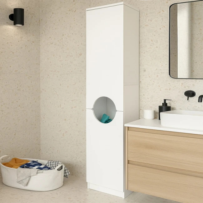 Ντουλάπι με καλάθι απλύτων Verga Megapap χρώμα λευκό 45x40x180εκ.
