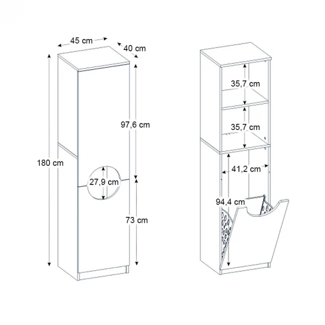 Ντουλάπι με καλάθι απλύτων Verga Megapap χρώμα λευκό 45x40x180εκ.