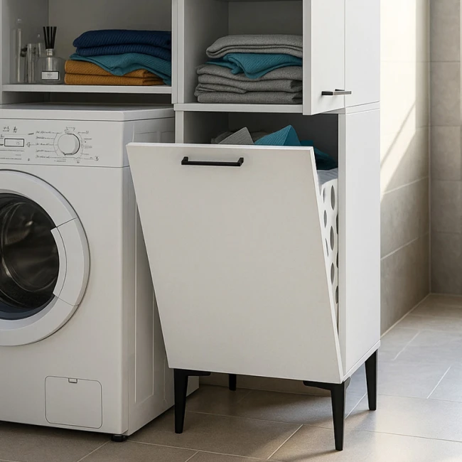 Ντουλάπι με καλάθι απλύτων Singa Megapap χρώμα λευκό 45x40x180εκ.