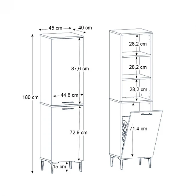 Ντουλάπι με καλάθι απλύτων Singa Megapap χρώμα λευκό 45x40x180εκ.