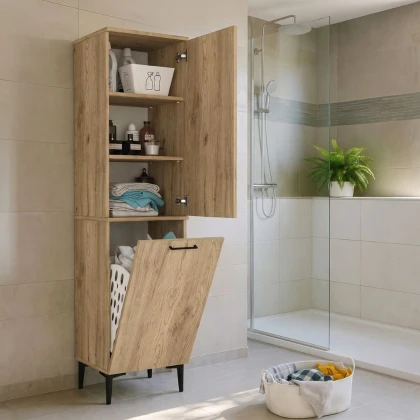 Ντουλάπι με καλάθι απλύτων Singa Megapap χρώμα sepet oak 45x40x180εκ.