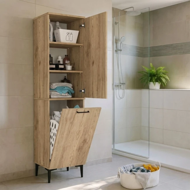 Ντουλάπι με καλάθι απλύτων Singa Megapap χρώμα sepet oak 45x40x180εκ.