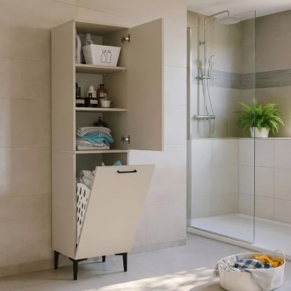 Ντουλάπι με καλάθι απλύτων Singa Megapap χρώμα sandstone 45x40x180εκ.