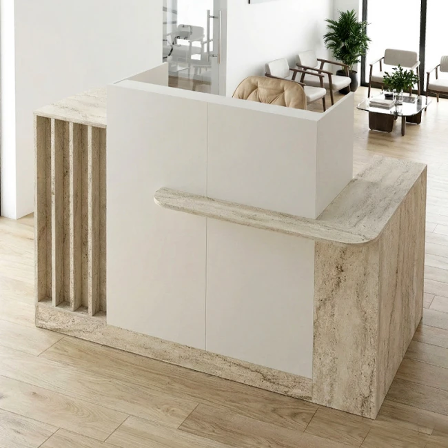 Γραφείο υποδοχής - reception Dayana Megapap με LED χρώμα travertine - sandstone 150x85,2x120εκ.