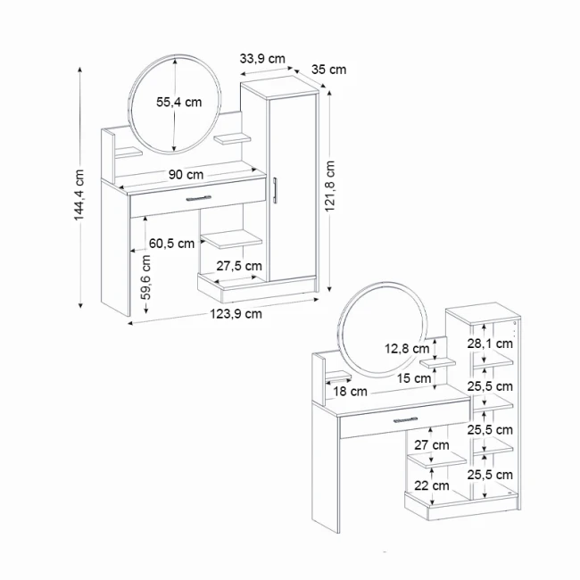 Τουαλέτα με καθρέπτη Andera Megapap χρώμα λευκό 123,9x35x144,4εκ.