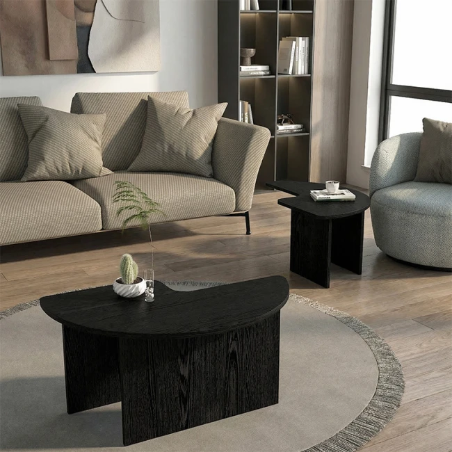 Τραπεζάκι σαλονιού σετ 2 τμχ Dorena Megapap χρώμα sencron black Ø90x41,7εκ.