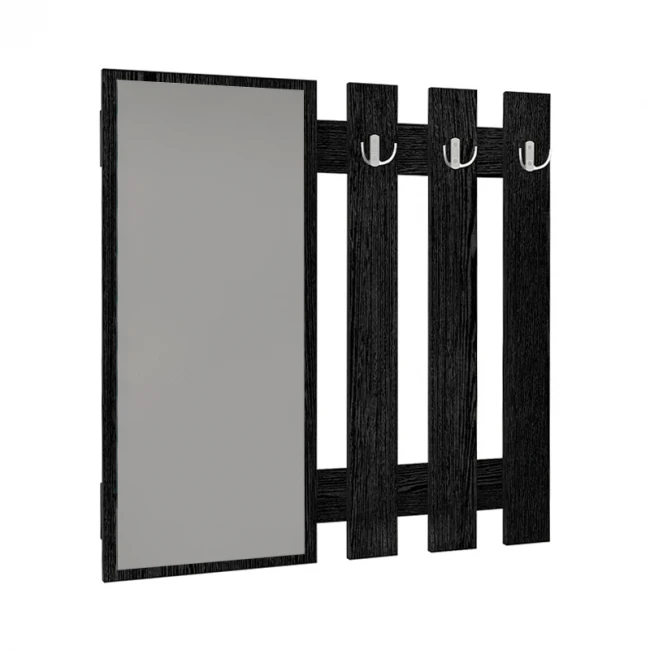 Κρεμάστρα τοίχου με καθρέπτη Folin Megapap χρώμα sencron black 90x4x90εκ.