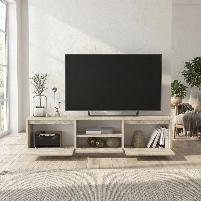 Έπιπλο τηλεόρασης Lumbera Megapap χρώμα travertine 160x29,5x42εκ.
