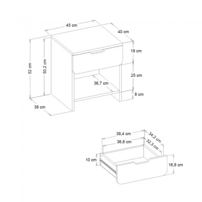 Κομοδίνο Mida Megapap χρώμα λευκό 45x40x52εκ.