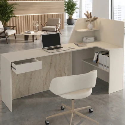 Γραφείο υποδοχής - reception Zegma Megapap με LED χρώμα sandstone - travertine 181,2x73,2x120εκ.