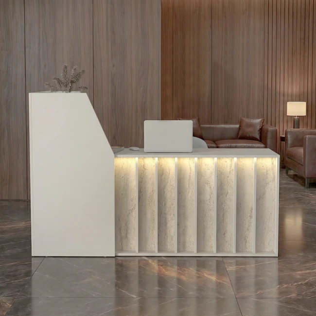 Γραφείο υποδοχής - reception Zegma Megapap με LED χρώμα sandstone - travertine 181,2x73,2x120εκ.