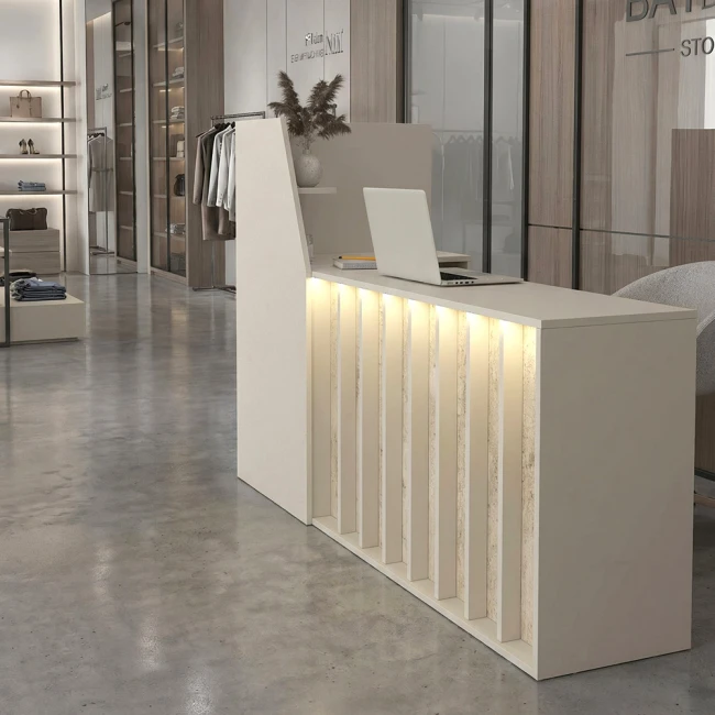 Γραφείο υποδοχής - reception Zegma Megapap με LED χρώμα sandstone - travertine 181,2x73,2x120εκ.