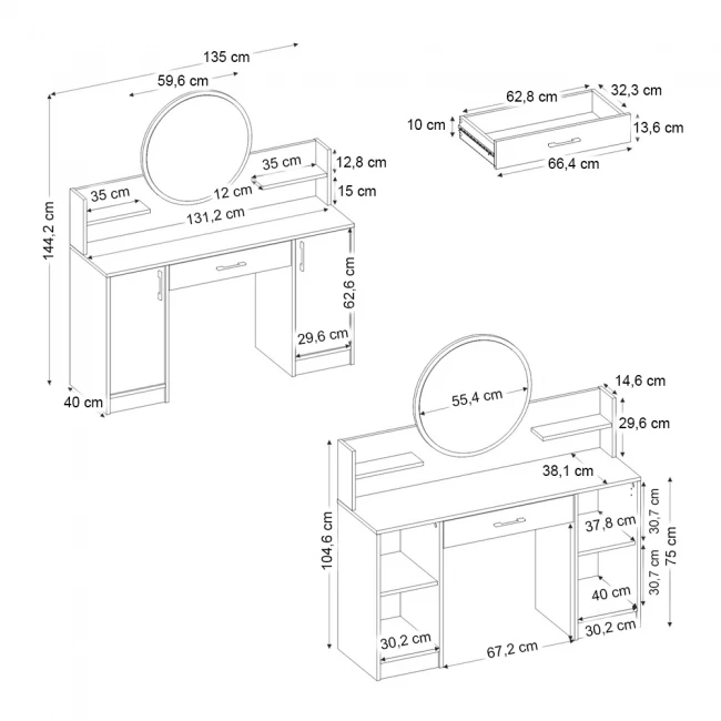 Τουαλέτα με καθρέπτη Talos Megapap χρώμα λευκό 135x40x144,2εκ.