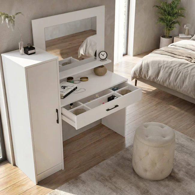 Τουαλέτα με καθρέπτη Kaunos Megapap χρώμα λευκό 123,8x40x148,2εκ.