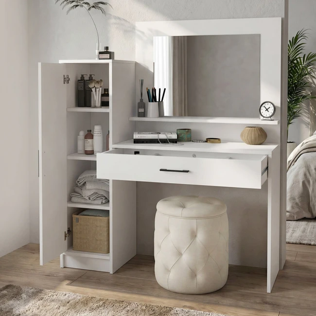 Τουαλέτα με καθρέπτη Kaunos Megapap χρώμα λευκό 123,8x40x148,2εκ.