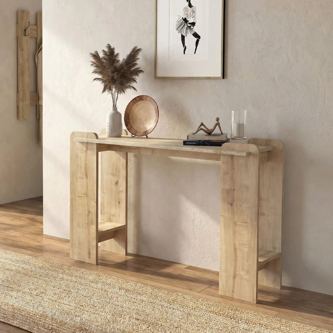 Κονσόλα Mendoza Megapap χρώμα sapphire oak - travertine 130,8x35x76,8εκ.