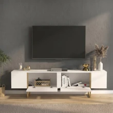 Έπιπλο τηλεόρασης Orontes Megapap χρώμα λευκό - χρυσό 180x29,6x50εκ.