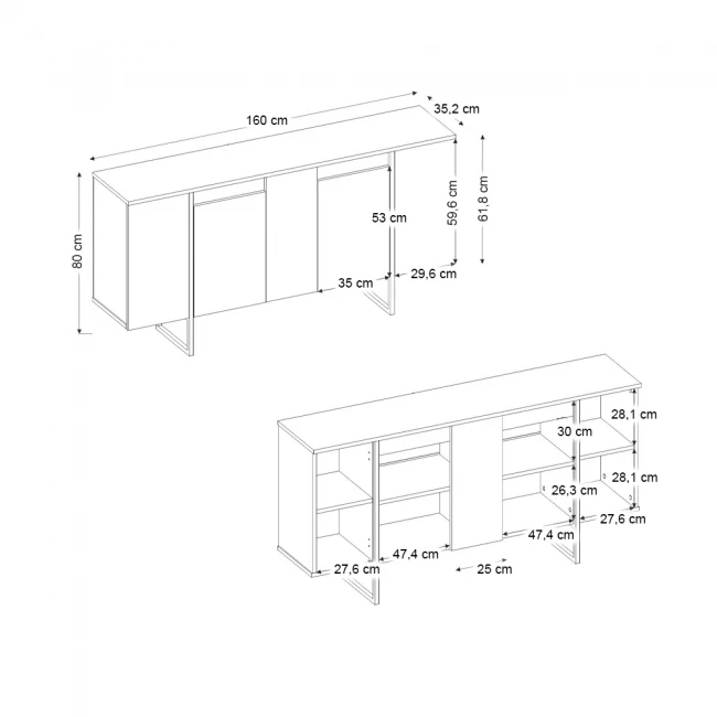 Μπουφές Orontes Megapap χρώμα travertine - χρυσό 160x35,2x80εκ.