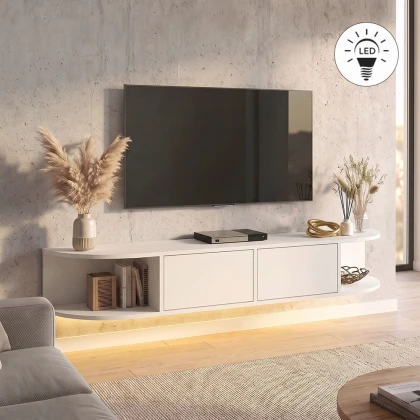 Έπιπλο τηλεόρασης επιτοίχιο Korven Megapap με LED χρώμα λευκό 180x35x28,8εκ.