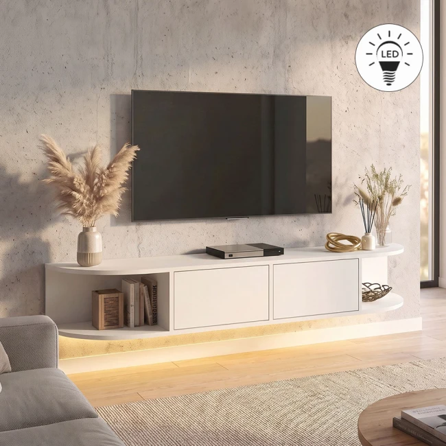 Έπιπλο τηλεόρασης επιτοίχιο Korven Megapap με LED χρώμα λευκό 180x35x28,8εκ.
