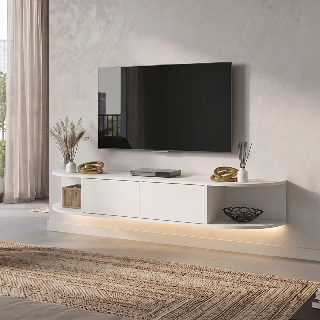 Έπιπλο τηλεόρασης επιτοίχιο Korven Megapap με LED χρώμα λευκό 180x35x28,8εκ.