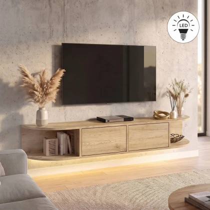 Έπιπλο τηλεόρασης επιτοίχιο Korven Megapap με LED χρώμα sepet oak 180x35x28,8εκ.