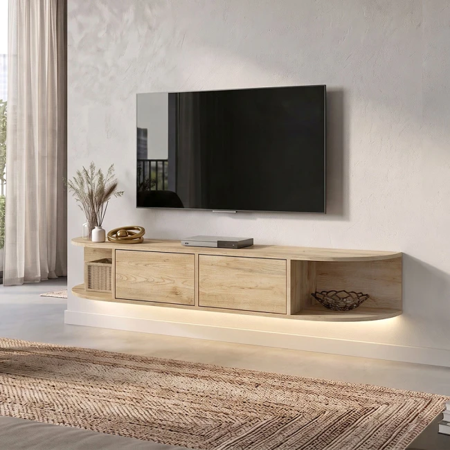Έπιπλο τηλεόρασης επιτοίχιο Korven Megapap με LED χρώμα sepet oak 180x35x28,8εκ.
