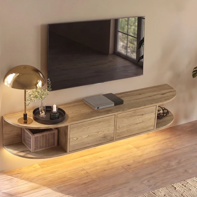 Έπιπλο τηλεόρασης επιτοίχιο Korven Megapap με LED χρώμα sepet oak 180x35x28,8εκ.