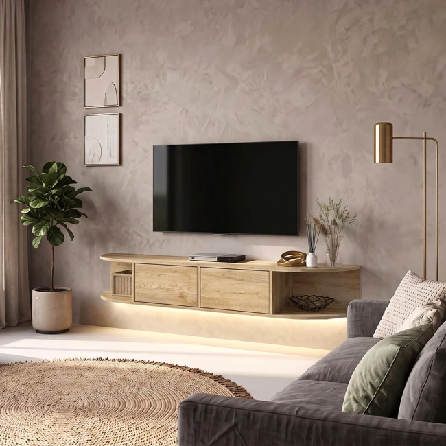 Έπιπλο τηλεόρασης επιτοίχιο Korven Megapap με LED χρώμα sepet oak 180x35x28,8εκ.