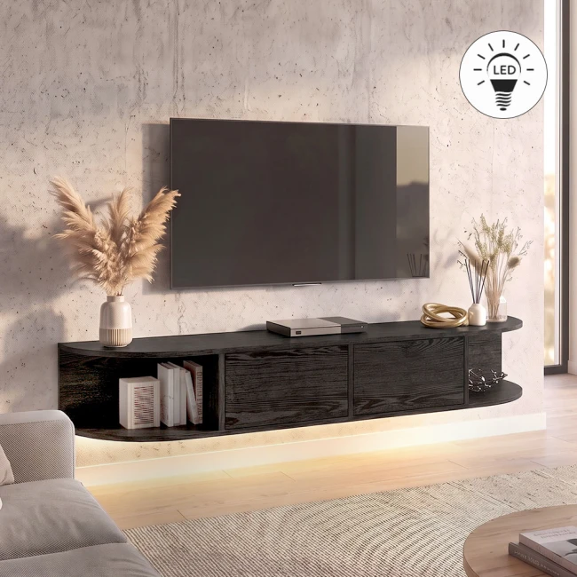 Έπιπλο τηλεόρασης επιτοίχιο Korven Megapap με LED χρώμα sencron black 180x35x28,8εκ.