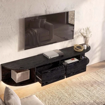 Έπιπλο τηλεόρασης επιτοίχιο Korven Megapap με LED χρώμα sencron black 180x35x28,8εκ.