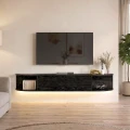 Έπιπλο τηλεόρασης επιτοίχιο Korven Megapap με LED χρώμα sencron black 180x35x28,8εκ.