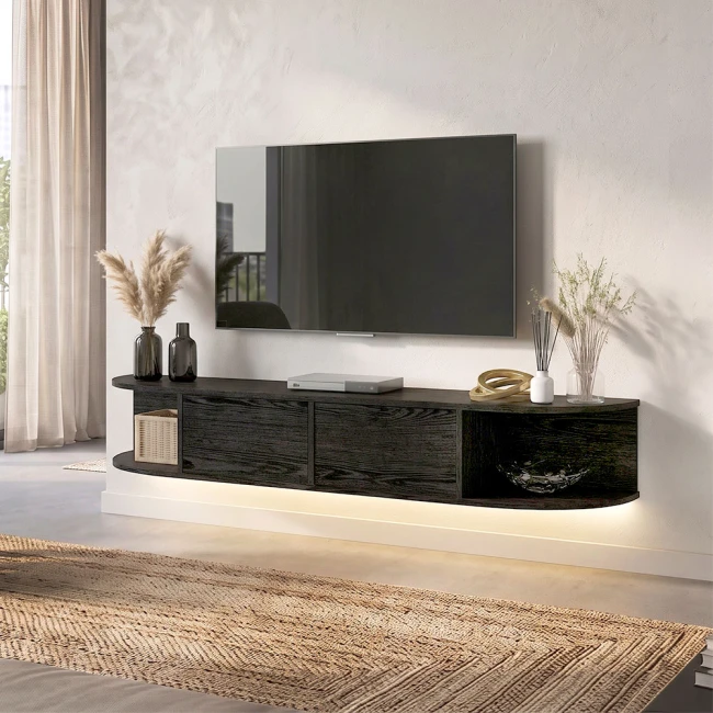 Έπιπλο τηλεόρασης επιτοίχιο Korven Megapap με LED χρώμα sencron black 180x35x28,8εκ.