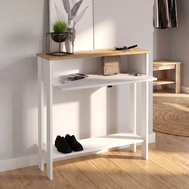 Κονσόλα Priapos Megapap χρώμα λευκό - sepet oak 90x29,6x91,8εκ.