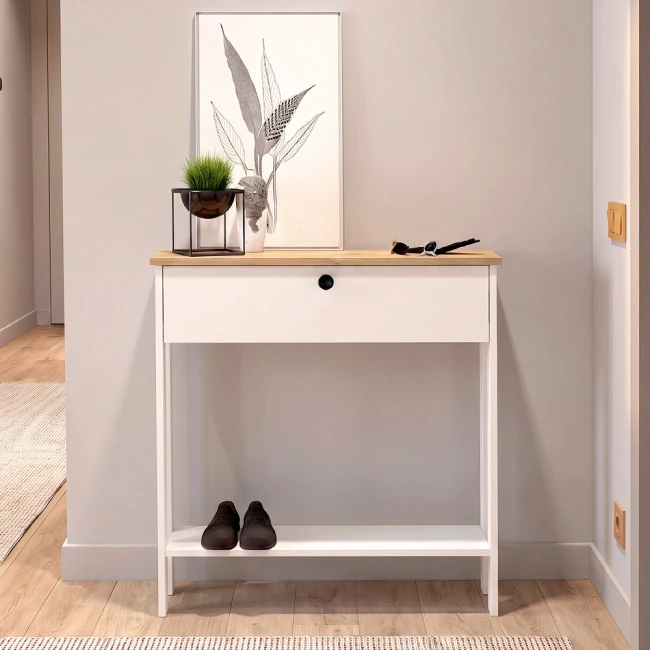 Κονσόλα Priapos Megapap χρώμα λευκό - sepet oak 90x29,6x91,8εκ.