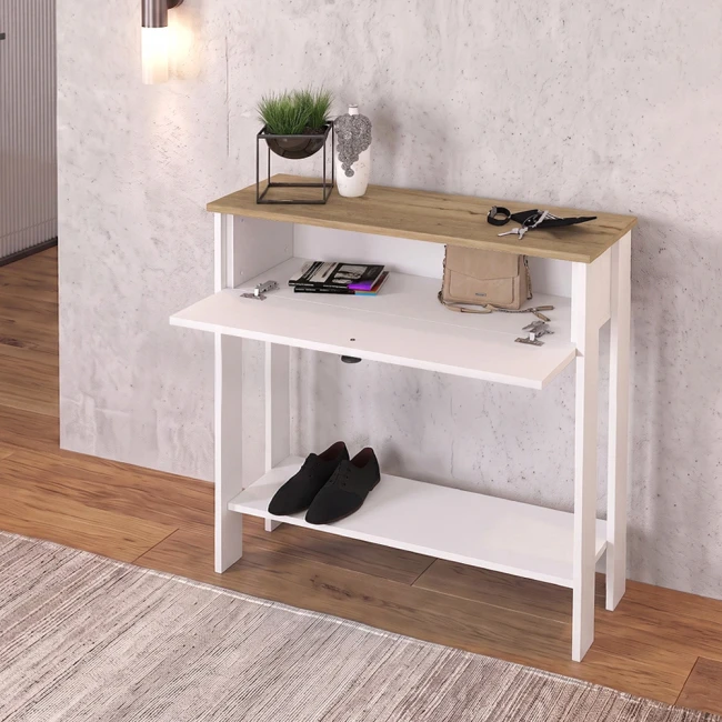 Κονσόλα Priapos Megapap χρώμα λευκό - sepet oak 90x29,6x91,8εκ.