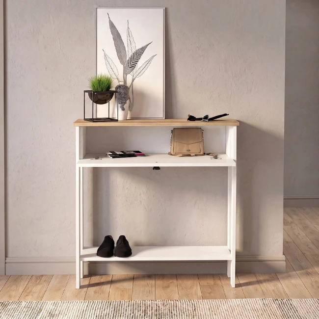 Κονσόλα Priapos Megapap χρώμα λευκό - sepet oak 90x29,6x91,8εκ.