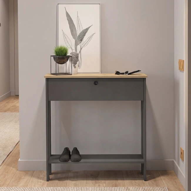 Κονσόλα Priapos Megapap χρώμα ανθρακί - sepet oak 90x29,6x91,8εκ.