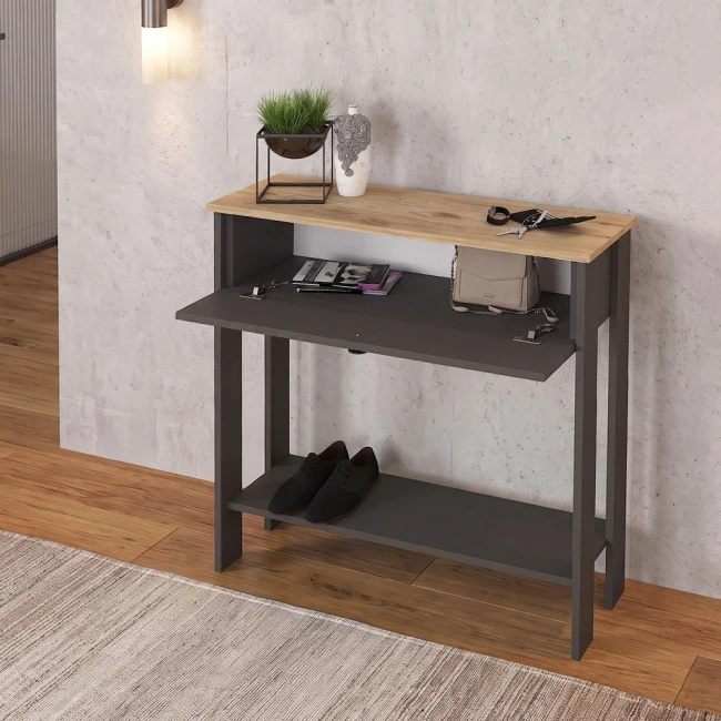 Κονσόλα Priapos Megapap χρώμα ανθρακί - sepet oak 90x29,6x91,8εκ.