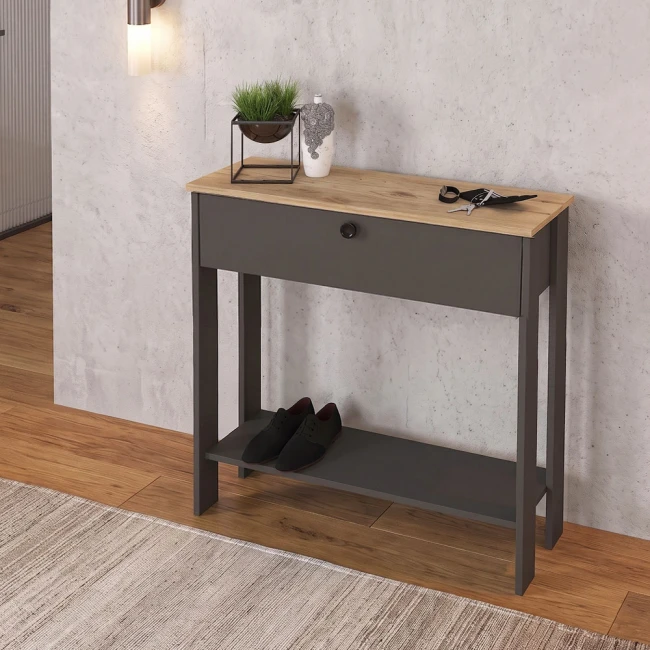 Κονσόλα Priapos Megapap χρώμα ανθρακί - sepet oak 90x29,6x91,8εκ.