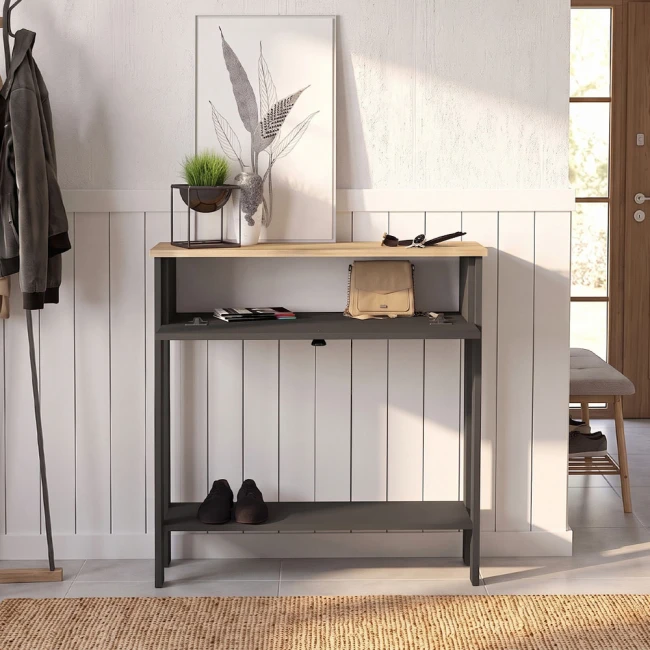 Κονσόλα Priapos Megapap χρώμα ανθρακί - sepet oak 90x29,6x91,8εκ.